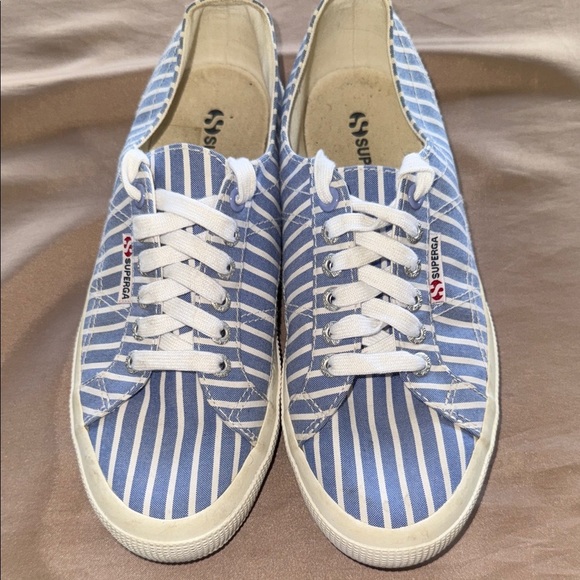 Superga 2750 Fabricshirt Blue/White Preppy Striped Sneakers S00BQP0 Size 8 - Picture 2 of 14